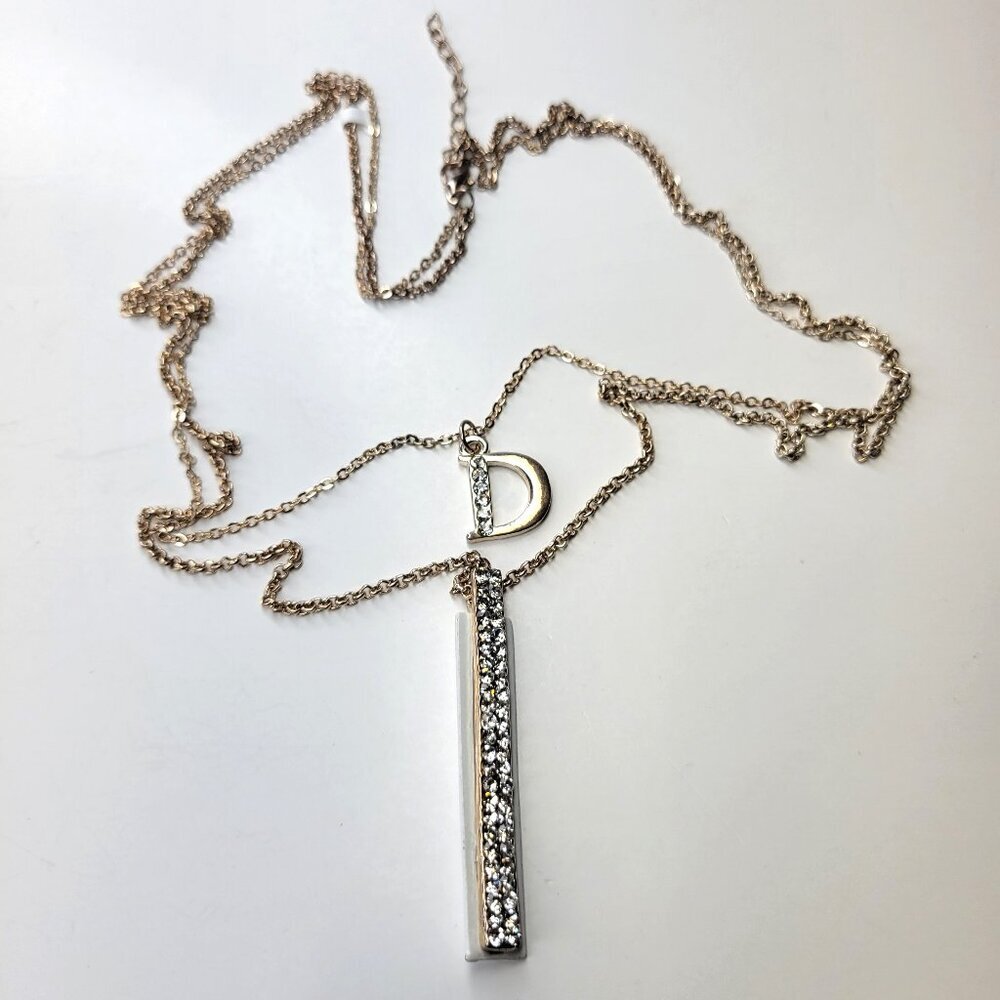 Ladies Necklace with White Crystal studded Pendant- Letter D Necklace